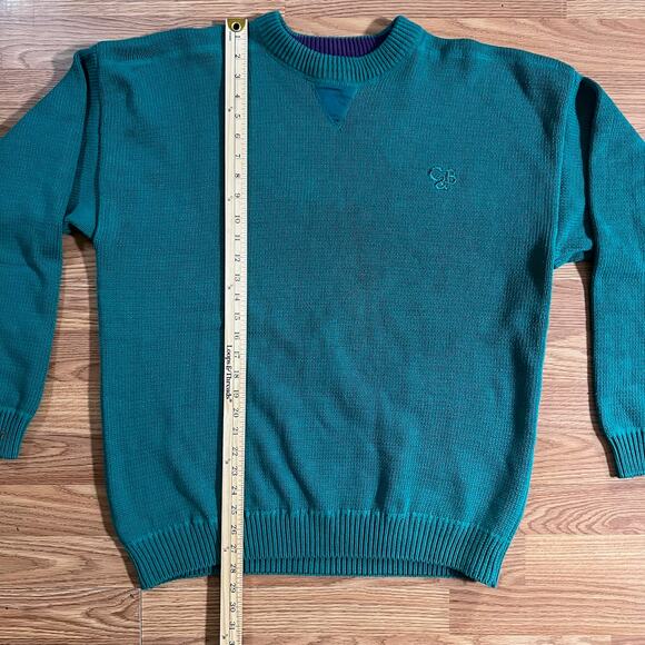 Vintage 90s Croft & Barrow Green Knit Sweater L Heavyweight Grandpa Preppy Knit - Picture 5 of 9